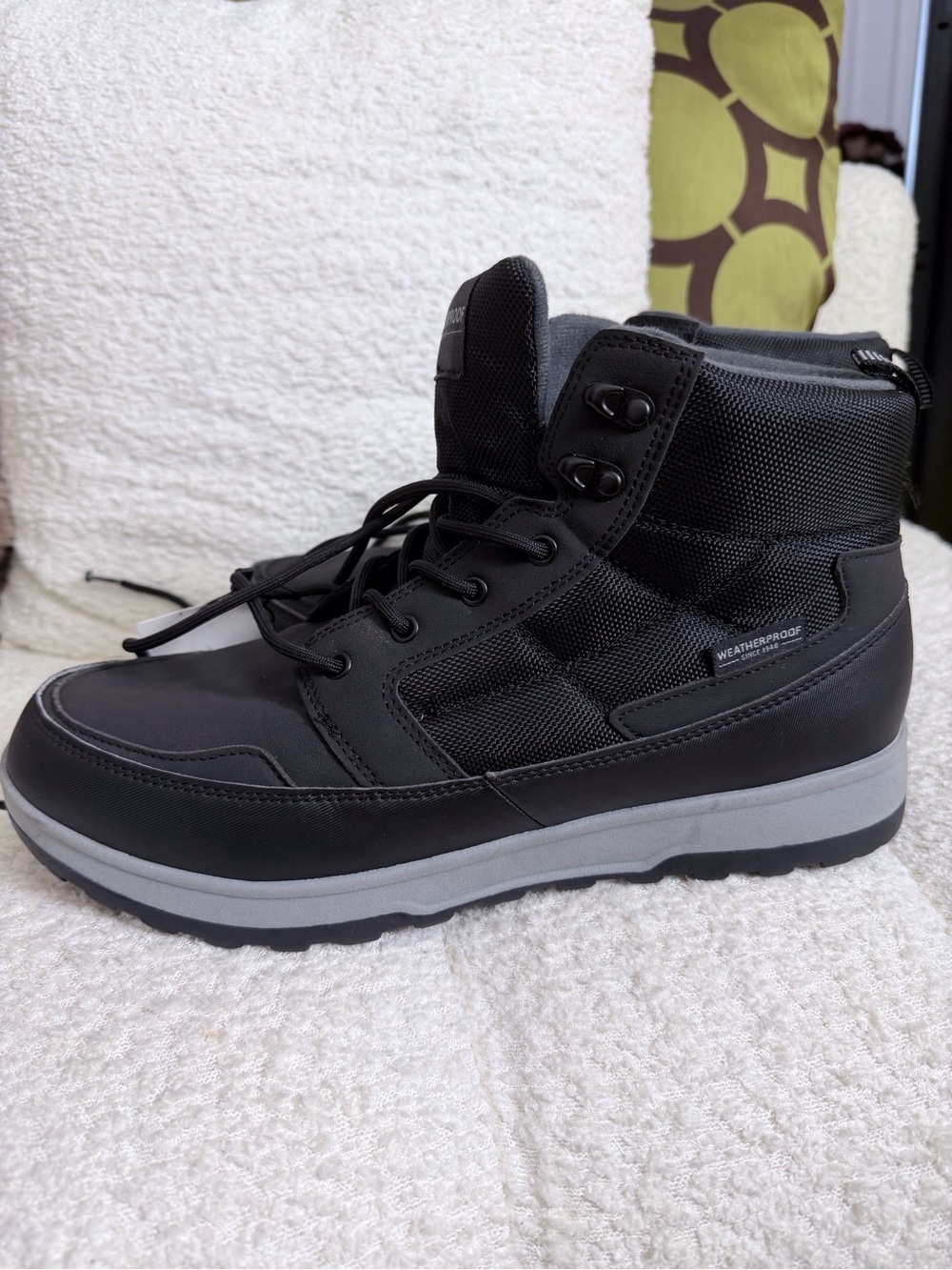 Weatherproof Men's Black and Gray Waterproof Lace-Up Boot